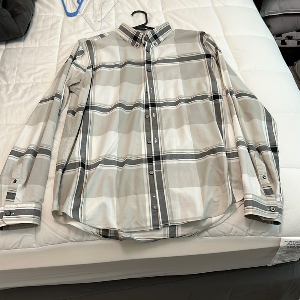 Express Button Down Size L Extra Slim Fit Gray Pa… - image 1